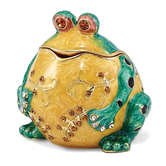 Pewter Bejeweled Crystals BUBBA Croaking Bullfrog Trinket Box with Pendant - Picture 2 of 5